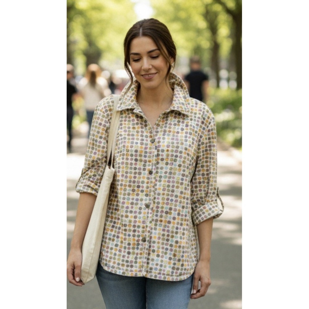 Sigrid Olsen Sport Jacket Womens Size 1X Plus Cream Polka Dot Festival Abstract